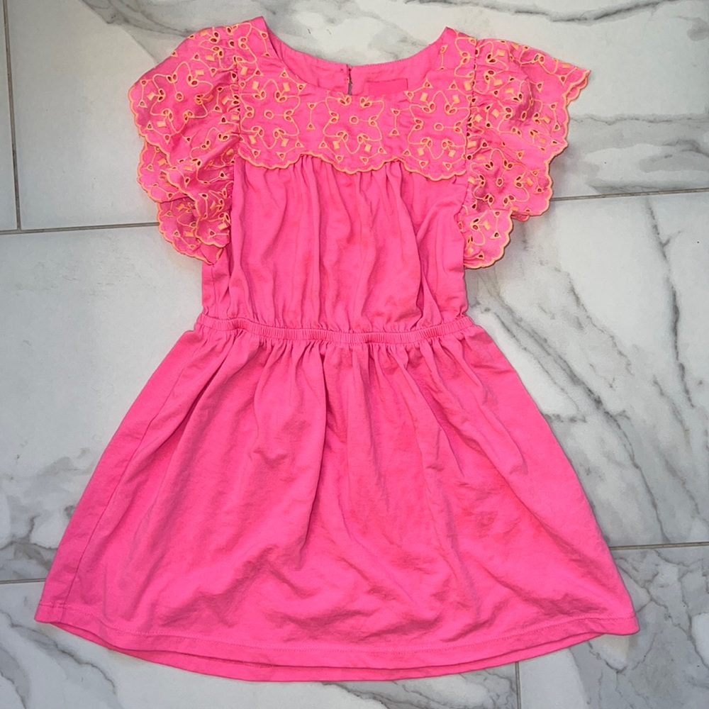 Lilly Pulitzer girls dress size small pink dress with orange eyelet detail.